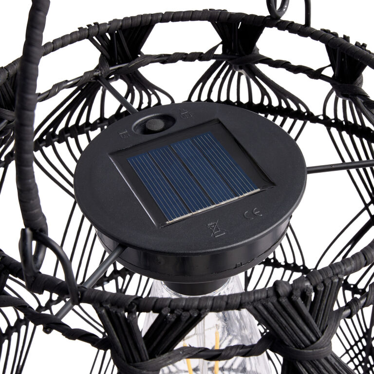 Black Rattan Cylinder Solar LED Floor Lantern image number 3