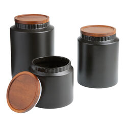 Enzo Black Ceramic and Wood Storage Canister