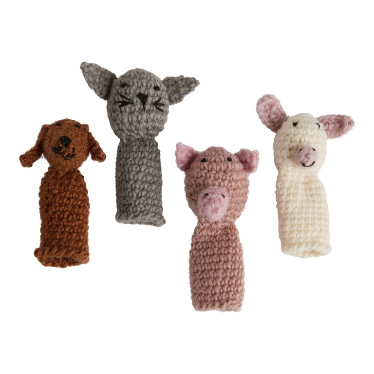 Crocheted Farm Animal Finger Puppets Set of 4 image number 1