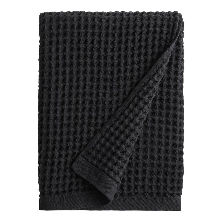 Black Waffle Weave Cotton Bath Towel image number 1