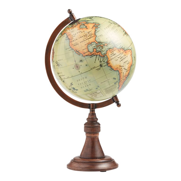 Antique Green Globe With Wood Stand image number 1
