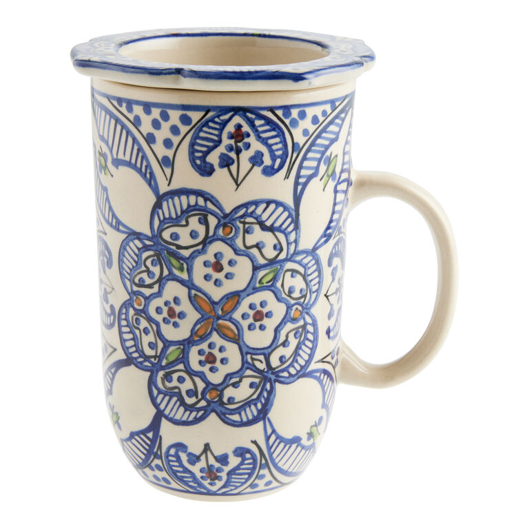 Tunis White and Blue Ceramic Tea Strainer image number 1