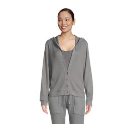 Gray Waffle Knit Lounge Top With Hood