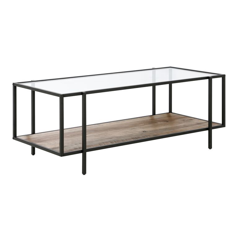 Tess Black Metal and Glass Top Coffee Table with Shelf image number 1