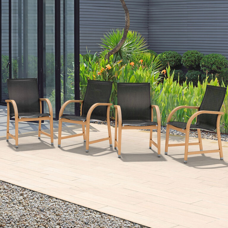 Chiara Mesh and Wood Outdoor Dining Chairs 4 Piece Set image number 2