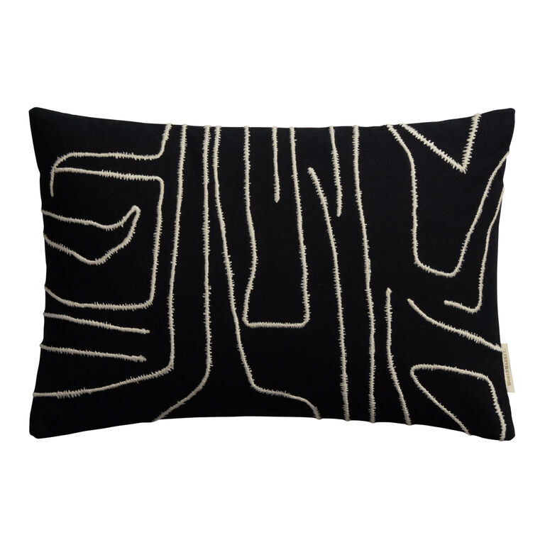 Black and Ivory Abstract Lines Lumbar Pillow image number 1