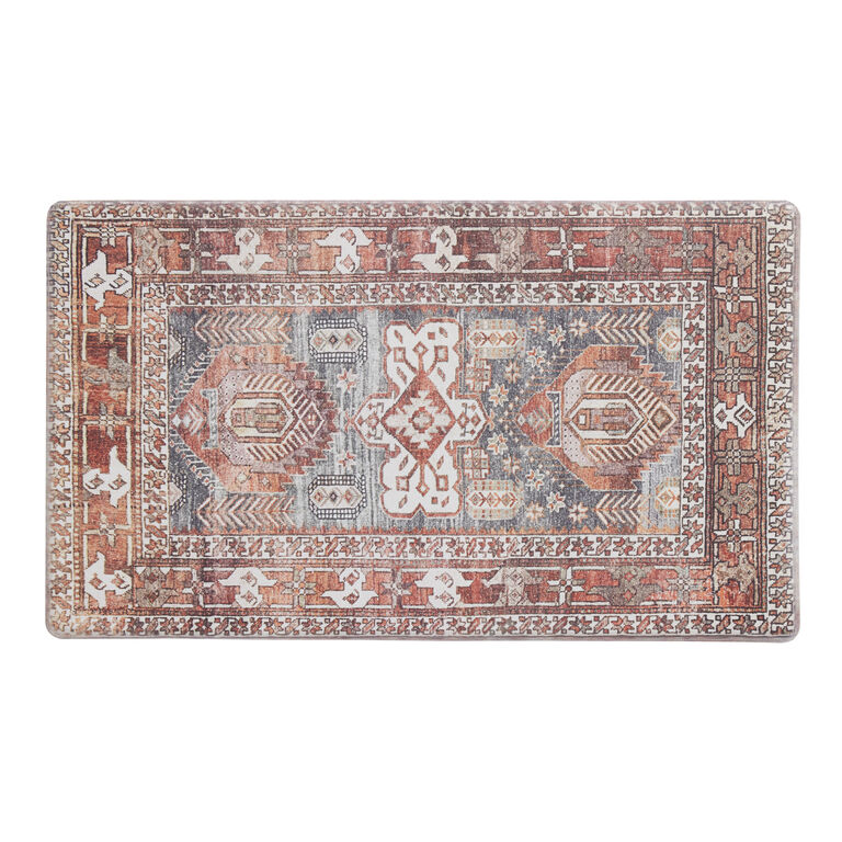 Rust and Blue Traditional Style Nonslip Kitchen Floor Mat image number 1