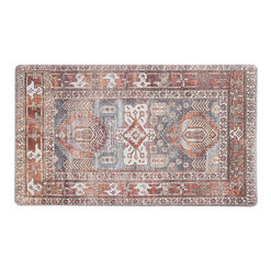Rust and Blue Traditional Style Nonslip Kitchen Floor Mat