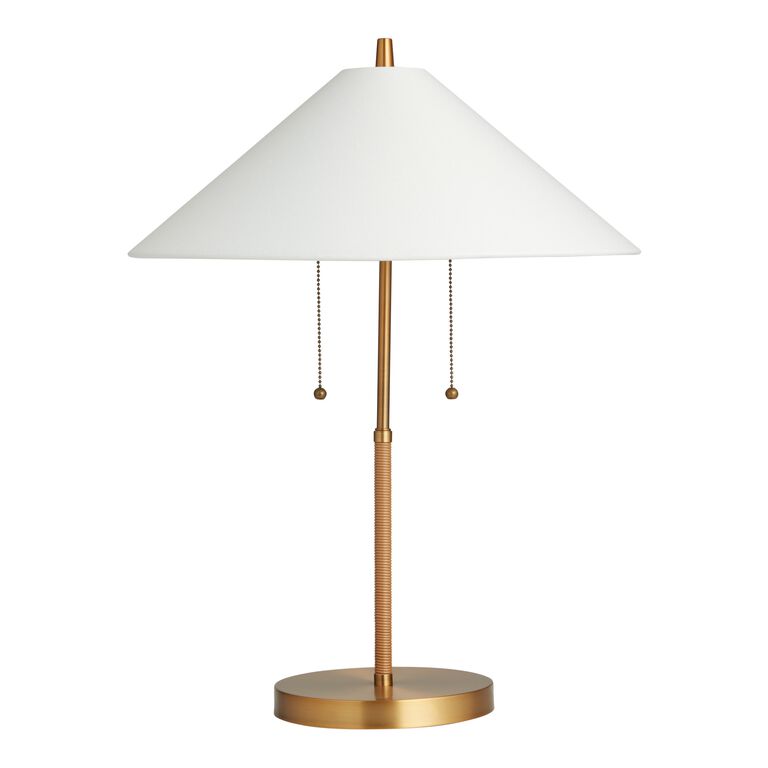 Brass and Faux Rattan Empire 2 Light Table Lamp image number 1