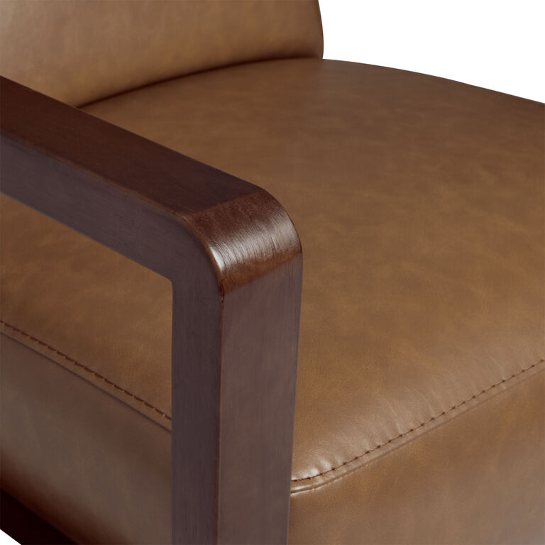 Erik Brown Faux Leather and Wood Upholstered Recliner image number 6