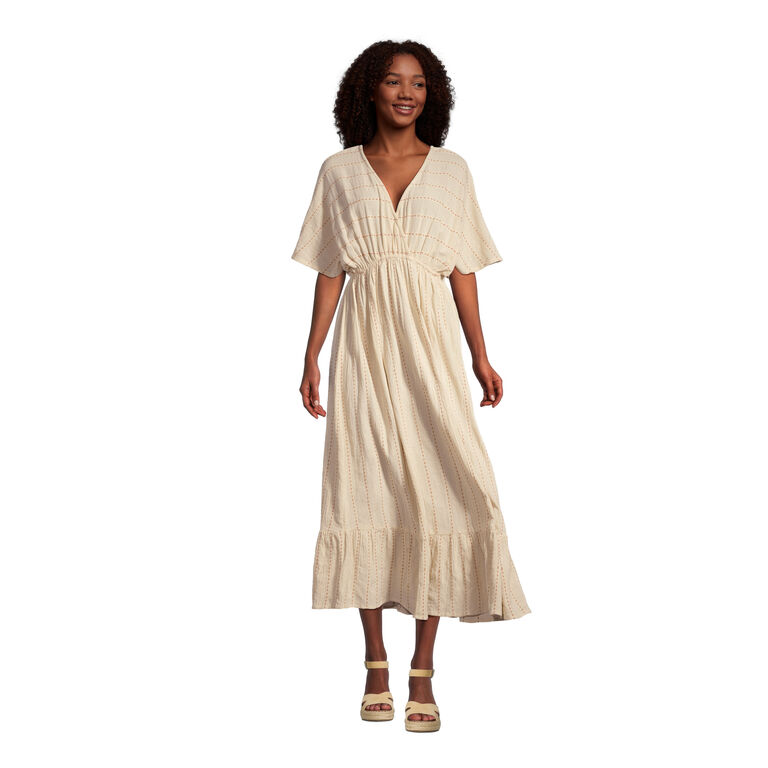Mira Ivory And Muted Terracotta Dash Stripe Kaftan Dress image number 1