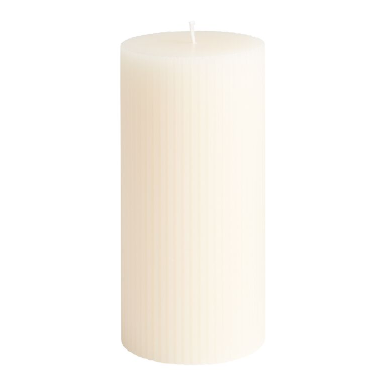 Ivory Ribbed Unscented Pillar Candle image number 1