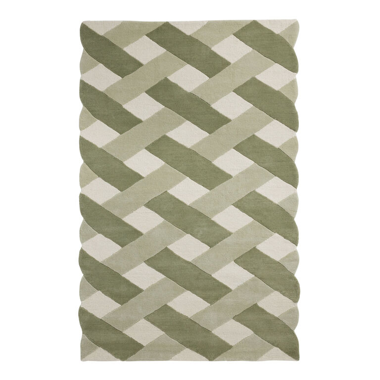 Uma Green and Ivory Crisscross Tufted Wool Area Rug image number 1