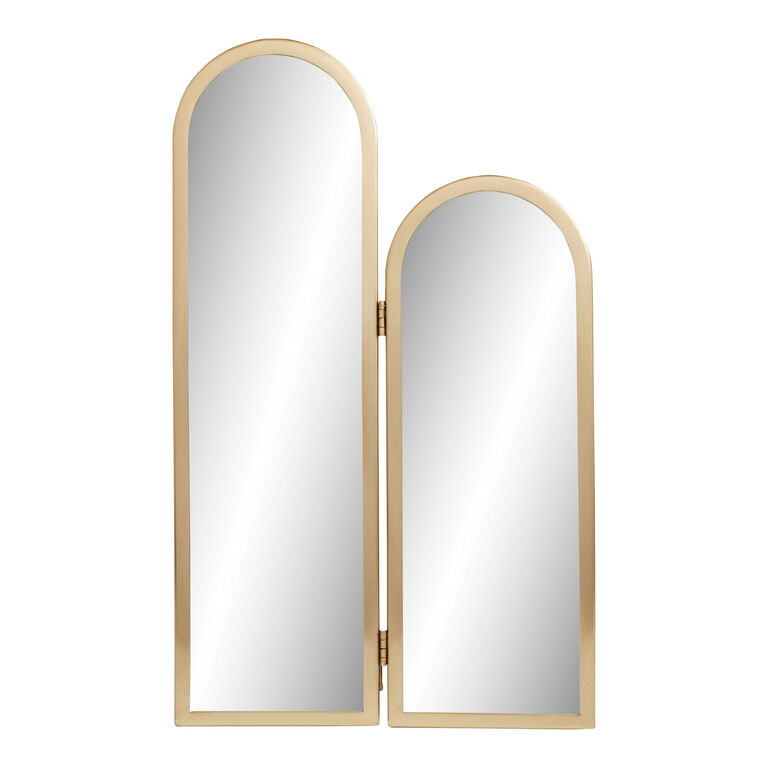 Gold Arched Folding Vanity Tabletop Mirror image number 3