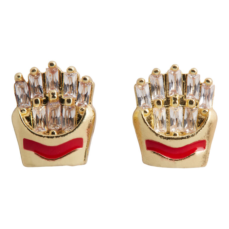 Gold Cubic Zirconia French Fry Stud Earrings image number 1