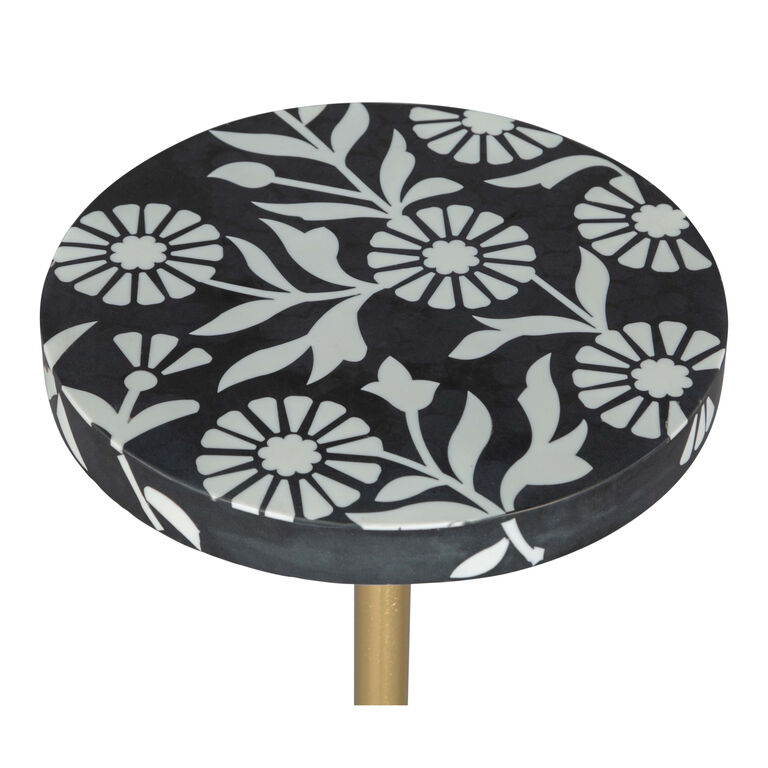 Kendall Round Floral Resin Top and Marble Base Side Table image number 4