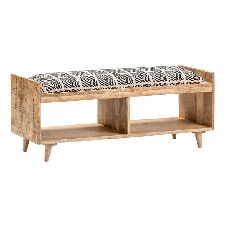 Nelson Mango Wood Upholstered Bench with Shelves image number 1