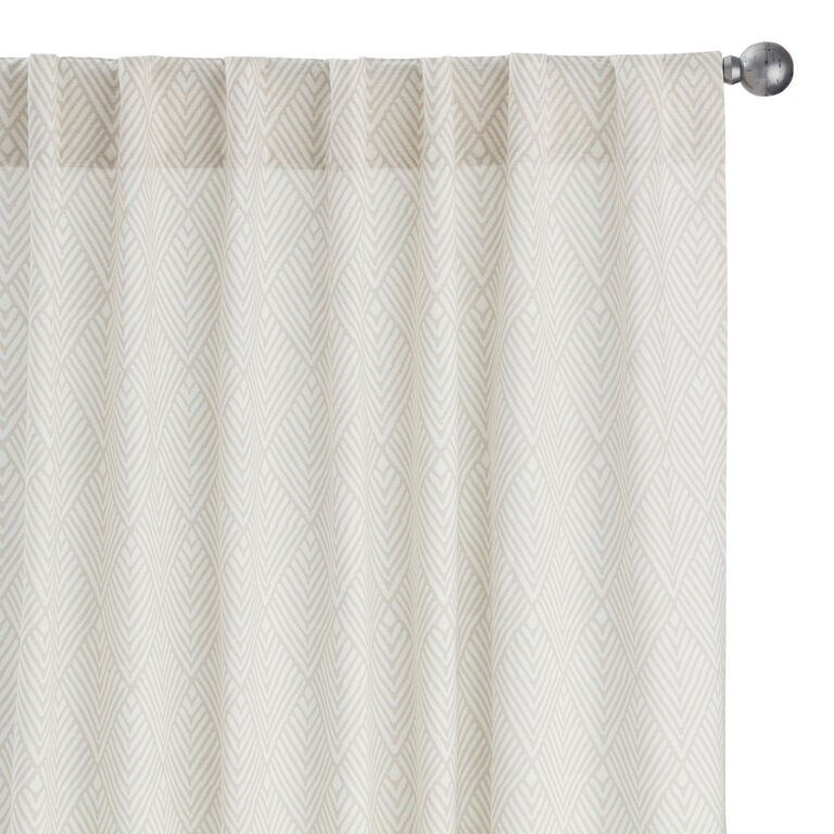 White And Tan Diamond Cotton Sleeve Top Curtains Set of 2 image number 1