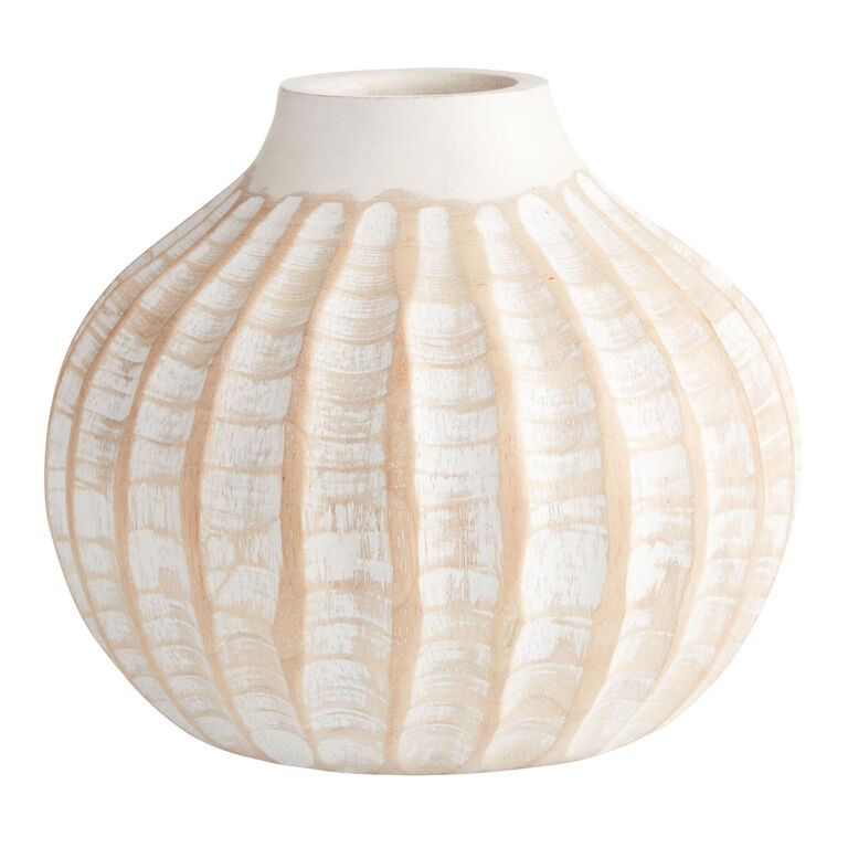 CRAFT Whitewash Carved Mango Wood Urchin Vase image number 1