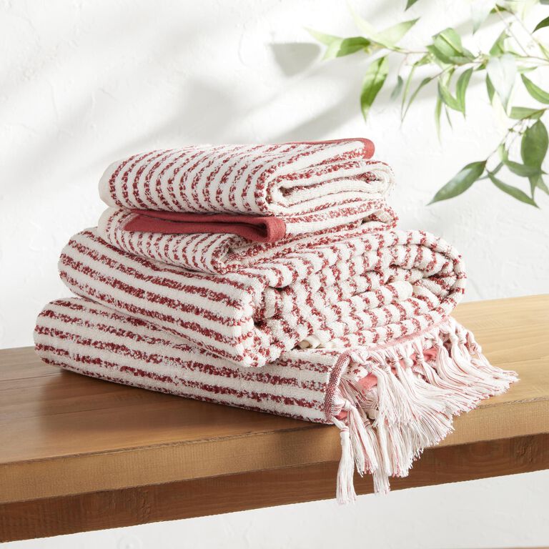 Ashlen Terracotta And White Stripe Terry Bath Towel image number 2