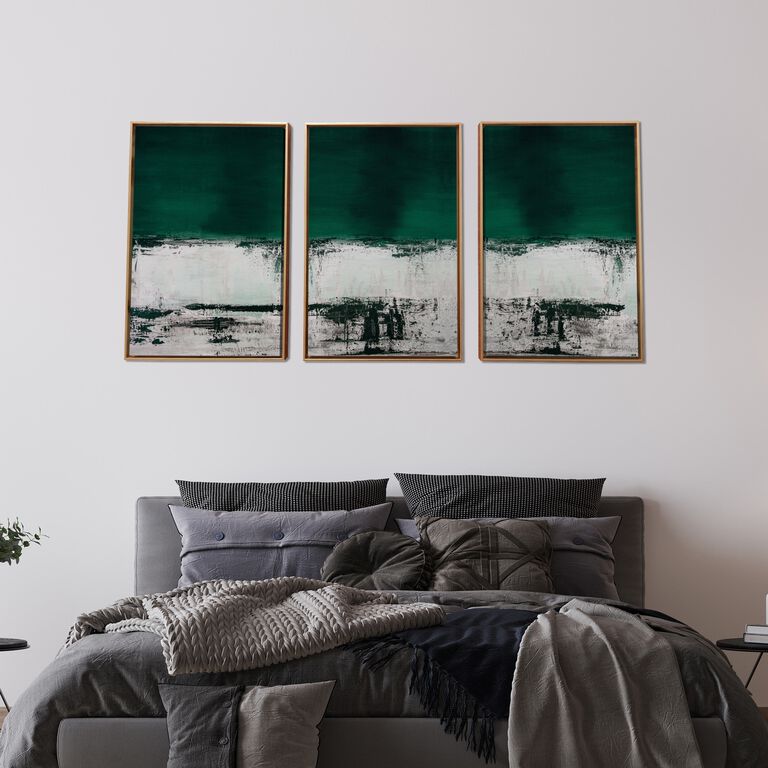 Malachite Green Abstract Framed Canvas Wall Art 3 Piece image number 4