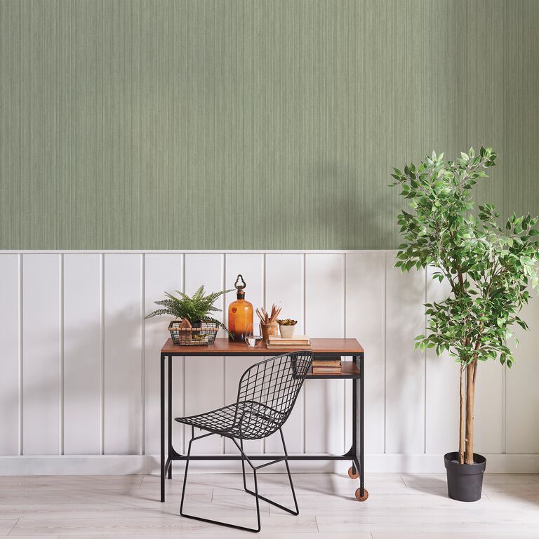 Sage Faux Grasscloth Iridescent Peel And Stick Wallpaper image number 6