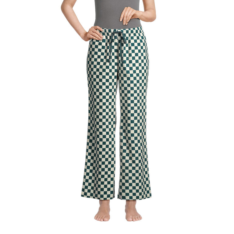 Spruce Green And Ivory Checkered Flannel Pajama Pants image number 1