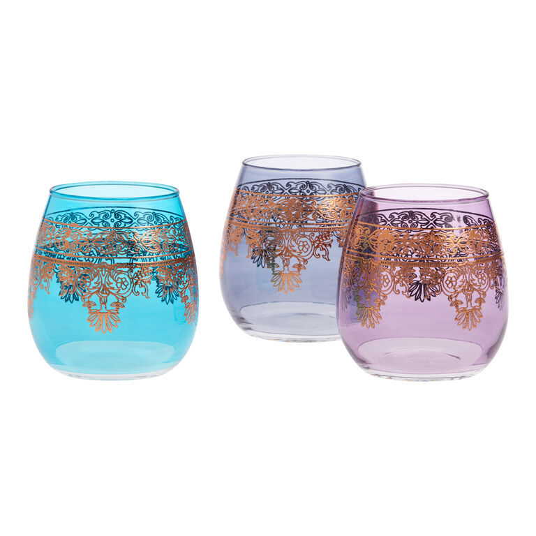 Moroccan Stemless Wine Glasses Set of 3 image number 1