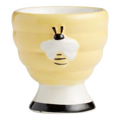 Yellow Ceramic Beehive Figural Egg Cup Set of 2