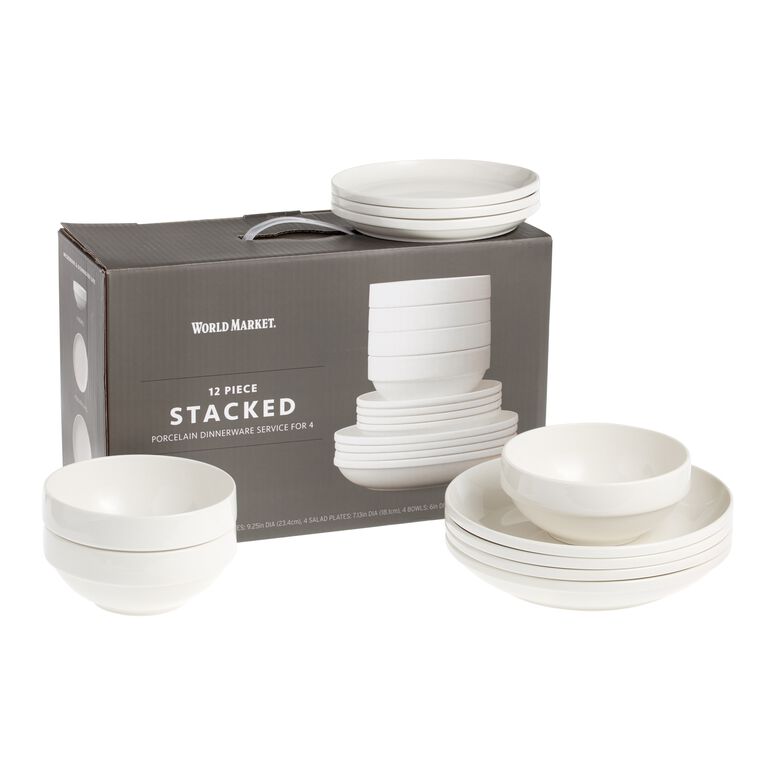 Stacked Ceramic 12 Piece Dinnerware Set image number 1