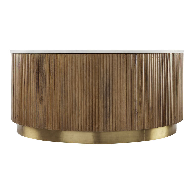 Walham Round Mango Wood And Marble Fluted Coffee Table image number 3
