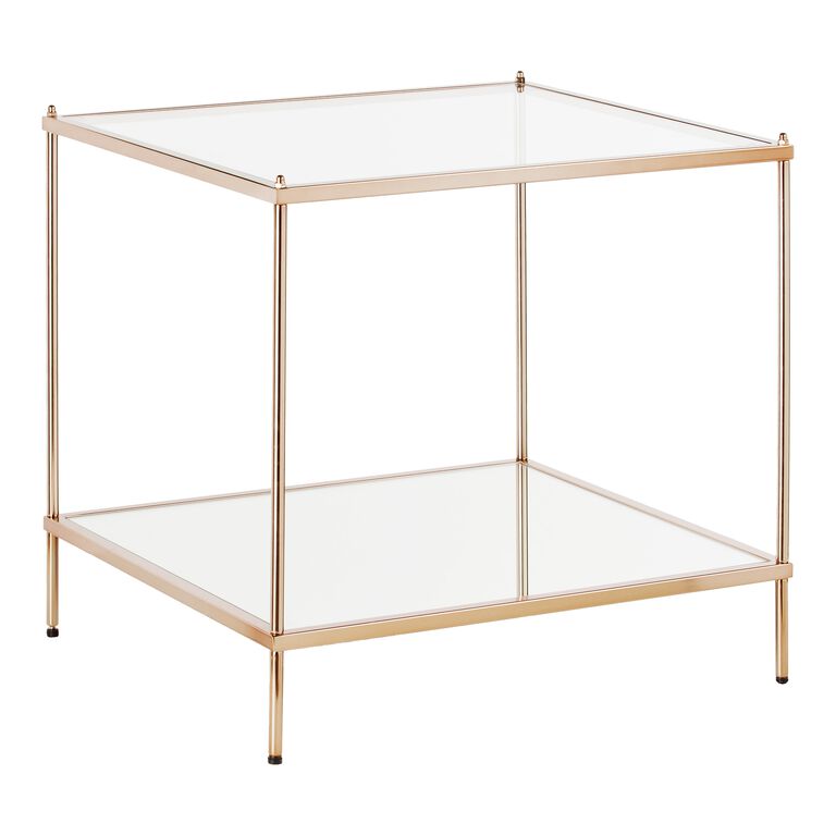 Aurora Gold Metal and Glass End Table with Shelf image number 1