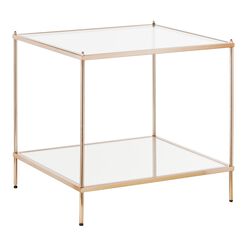 Aurora Gold Metal and Glass End Table with Shelf