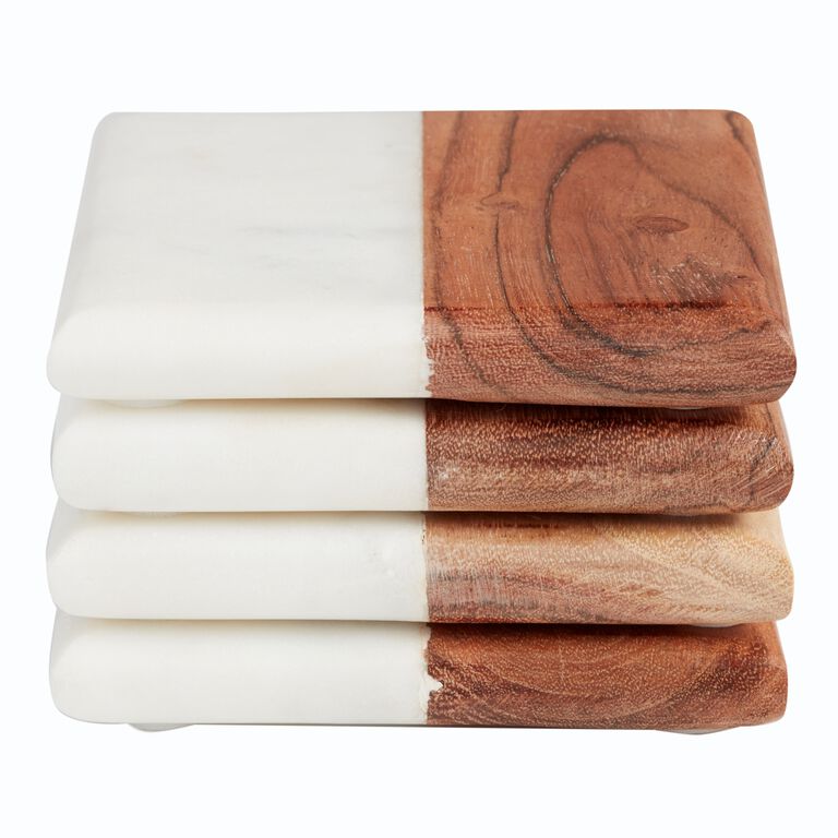 Square Marble and Wood Coasters 4 Pack image number 2