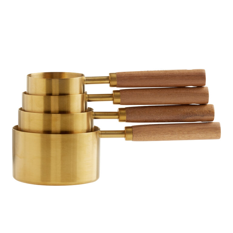 Gold Metal and Wood Nesting Measuring Cups image number 1