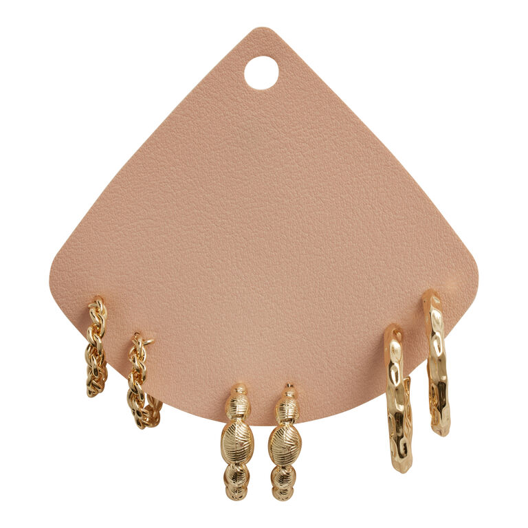 Gold Modern Texture Hoop Earrings 3 Pack image number 1