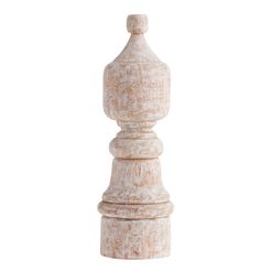 CRAFT Medium Whitewash Hand Carved Wood Pillar Decor