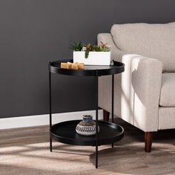 Dunsley Round Black Wood And Metal End Table With Shelf