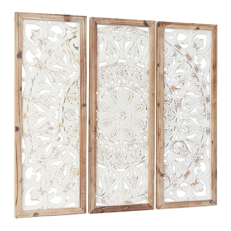 White Wood Floral Panel Farmhouse Wall Decor 3 Piece image number 3