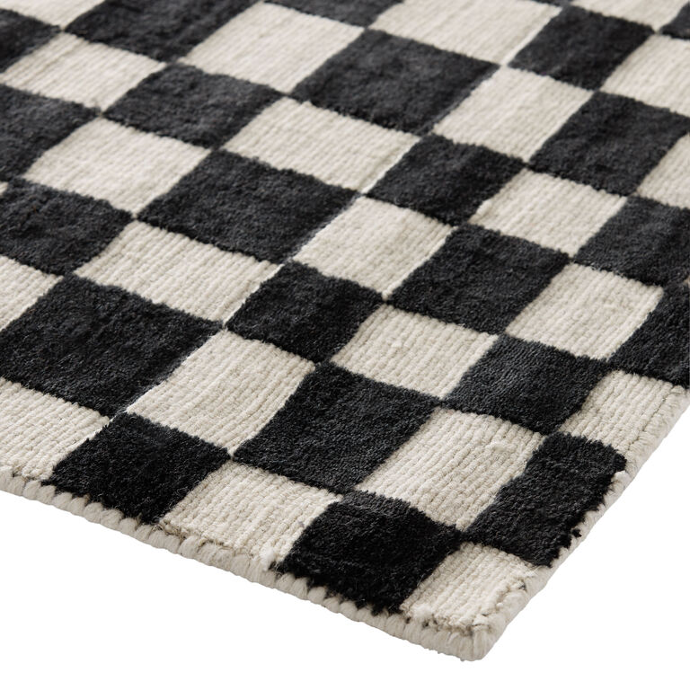 Black and White Checkered Wool and Cotton Area Rug image number 3
