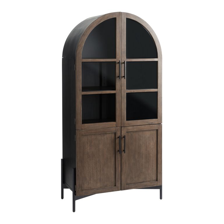 Amira Vintage Walnut and Charcoal Black Arch Display Cabinet image number 1