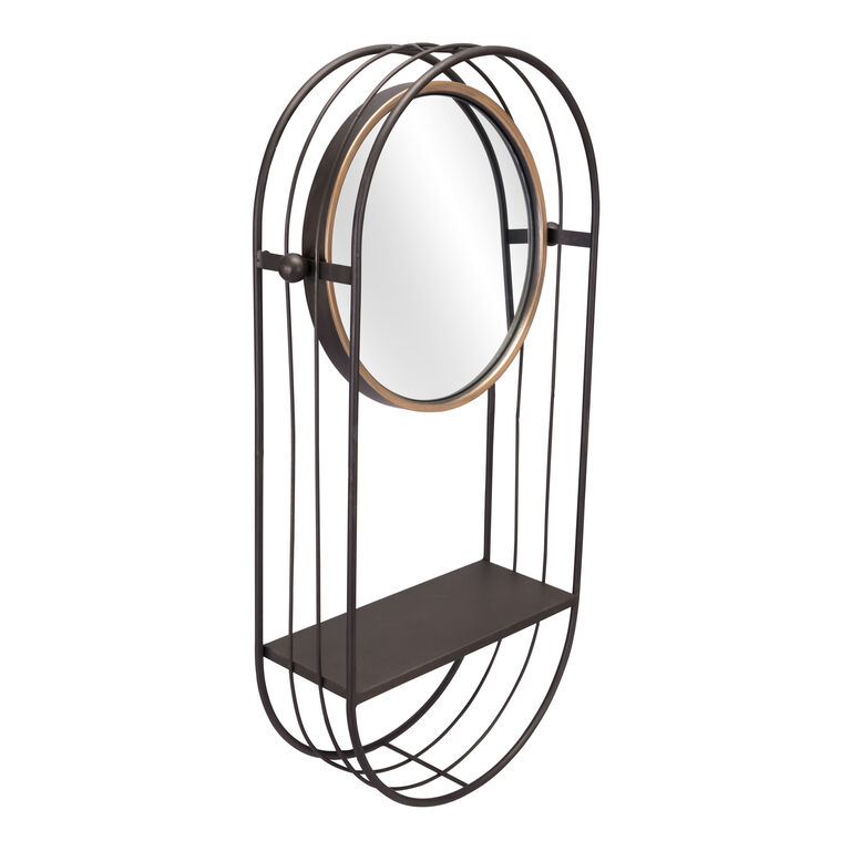 Oval Black And Gold Metal Tilting Wall Mirror With Shelf image number 4