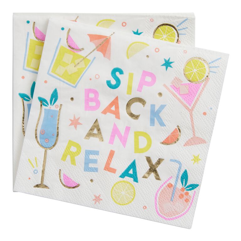 Multicolor Sip Back And Relax Beverage Napkins 20 Count image number 1