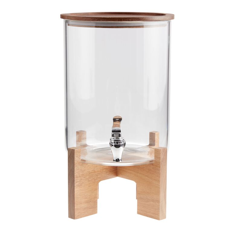 Glass and Acacia Wood Drink Dispenser with Stand image number 1