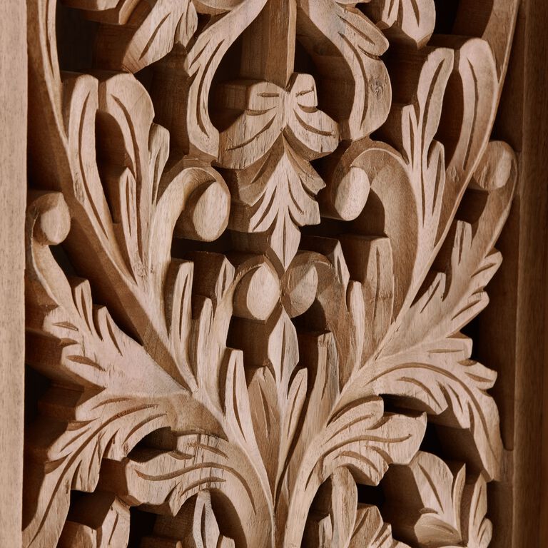 CRAFT Avni Arched Natural Carved Wood Floral Storage Cabinet image number 5