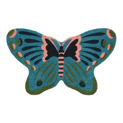 Blue and Pink Butterfly Shaped Coir Doormat