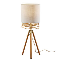 Caroga Rattan and Wood Tripod Table Lamp
