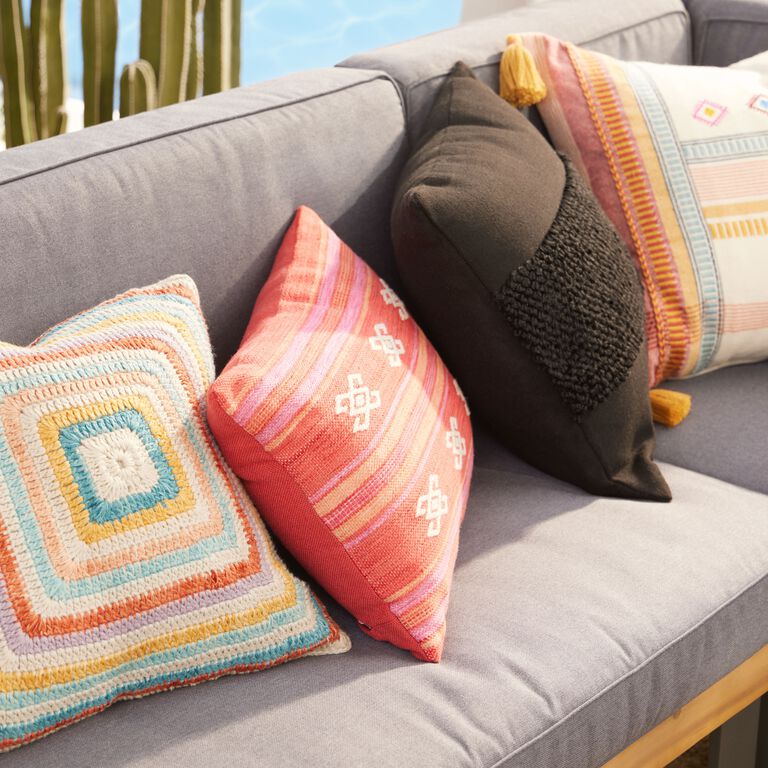 Multicolor Crocheted Tile Indoor Outdoor Throw Pillow image number 2