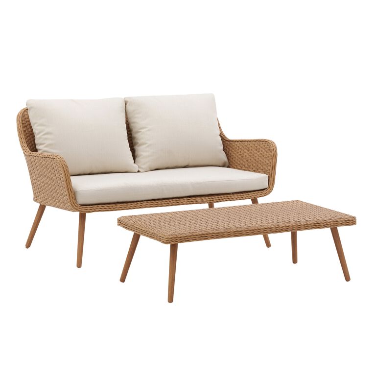 Simona Oatmeal All Weather Outdoor Loveseat & Coffee Table image number 1