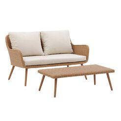 Simona Oatmeal All Weather Outdoor Loveseat & Coffee Table